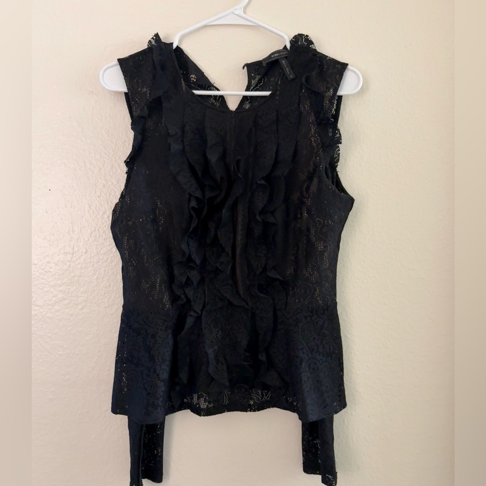 bcbg maxazria , lace top, open shoulders,